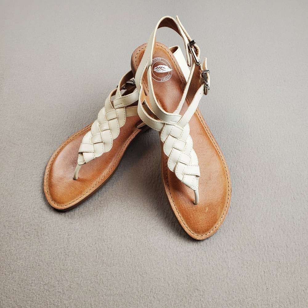 NURTURE Flat White Leather Sandals Double Buckle Strap High Ankle Size 8 M